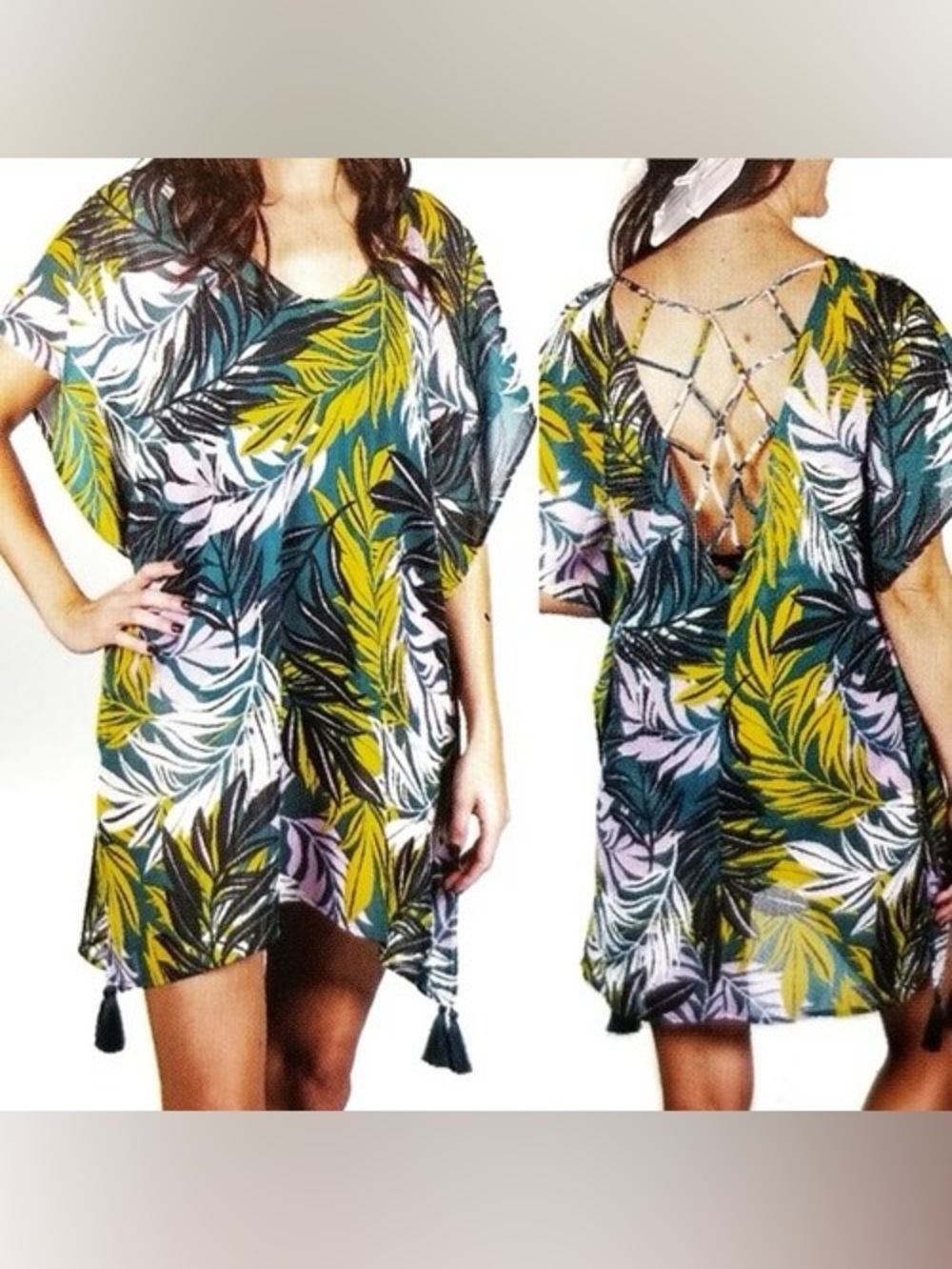 Tropical Leaf Women’s Swim Coverup - Green & Lavender